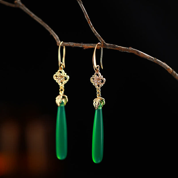 Buddha Stones 925 Sterling Silver Natural Green Agate White Agate Success Drop Earrings Earrings BS 3