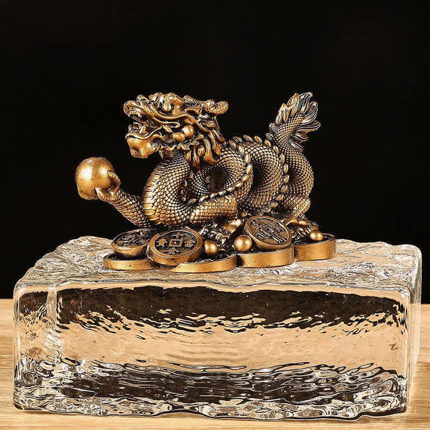 Buddha Stones Feng Shui Dragon Copper Coin Wealth Success Luck Decoration Decorations BS Brown 11cm*6cm*7cm
