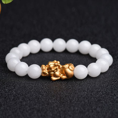 Buddha Stones Natural White Jade PiXiu Wealth Bracelet Bracelet BS main