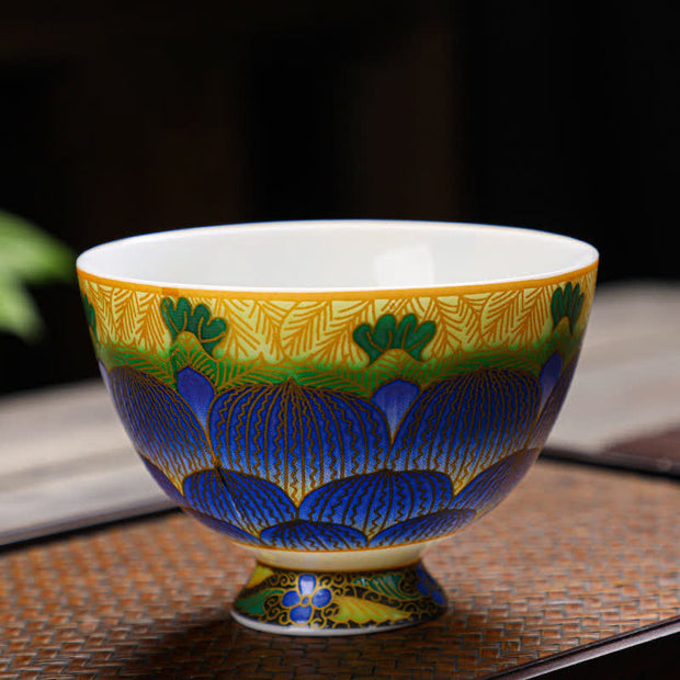 Buddha Stones Lotus Ceramic Teacup Flower Tea Cups 100ml Cup BS Blue
