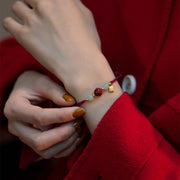 Buddha Stones Cinnabar Jade Lotus Calm Red String Weave Bracelet Bracelet BS 4