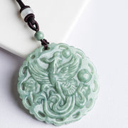 Buddha Stones Chinese Zodiac Dragon Phoenix Round Jade Luck Necklace String Pendant Necklaces & Pendants BS 8
