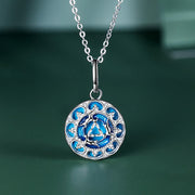 Buddha Stones 925 Sterling Silver Round Turquoise Three Rabbits Balance Necklace Pendant Necklaces & Pendants BS Turquoise(Purification♥Protection)
