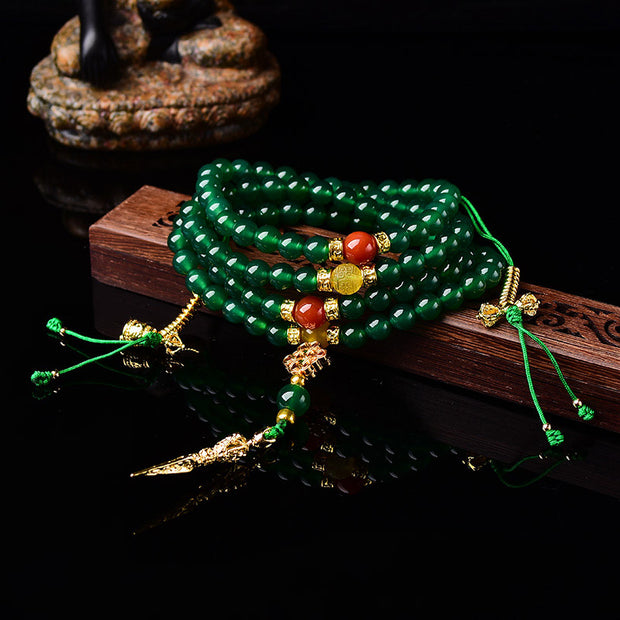 Buddha Stones 108 Beads Natural Green Agate Success Bracelet Mala Mala Bracelet BS 1