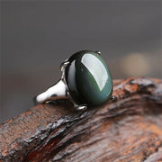 Buddha Stones Natural Rainbow Obsidian Crystal Protection Amulet Lucky Ring Ring BS 2