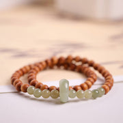 Buddha Stones Sandalwood Hetian Jade Protection Double Wrap Bracelet Bracelet BS 1