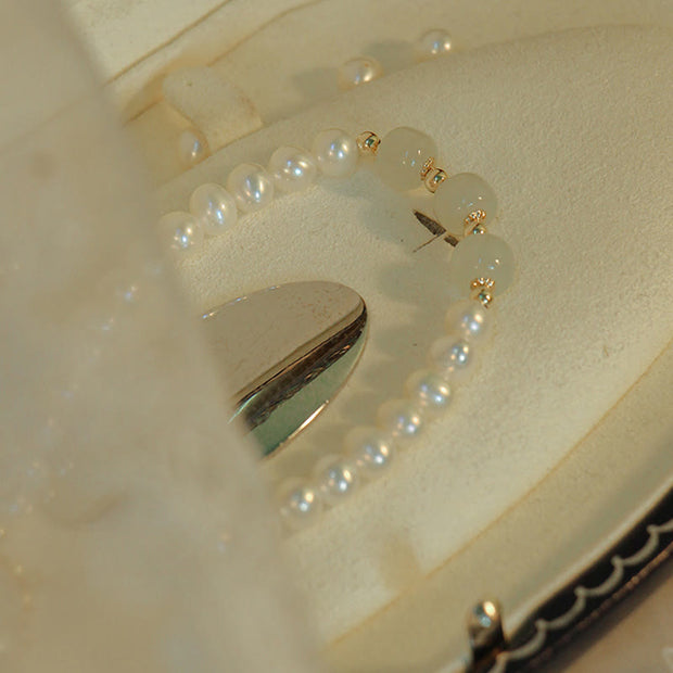 Buddha Stones 14K Gold Plated Natural Pearl Hetian Cyan Jade White Jade Sincerity Bead Chain Bracelet Bracelet BS 26