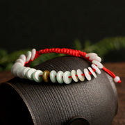 Buddha Stones Natural Round Jade Luck Red String Protection Bracelet Bracelet BS 1