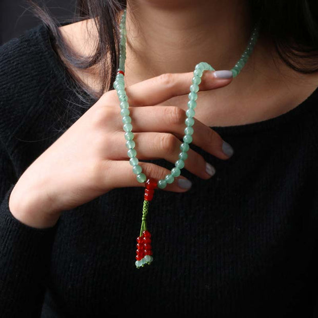 Buddha Stones 108 Beads Green Aventurine Red Agate Luck Mala Bracelet Mala Bracelet BS 4
