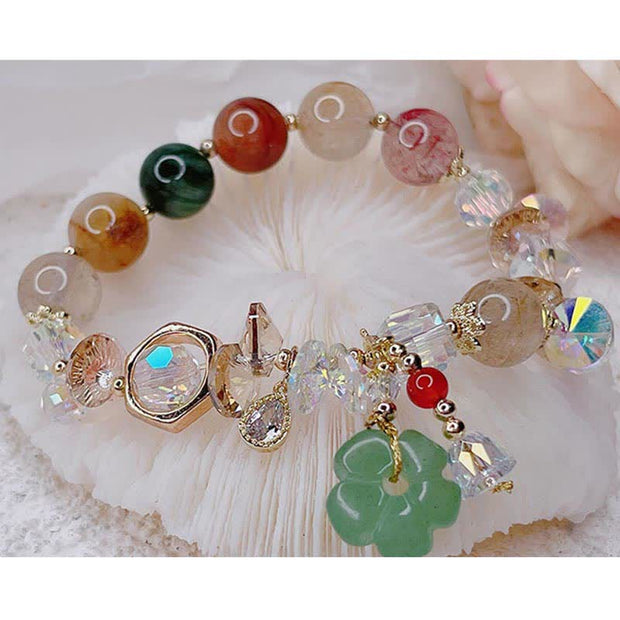 Buddha Stones Colorful Gemstone Green Aventurine Flower Bead Luck Bracelet Bracelet BS 7