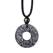 Buddha Stones Natural Silver Sheen Obsidian Double PiXiu Copper Coin Peace Buckle Protection Necklace Pendant