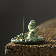 Buddha Stones Leaf Meditation Frog Pattern Healing Ceramic Incense Burner Decoration Incense Burner BS Sitting Frog 10.8*7.8*7cm