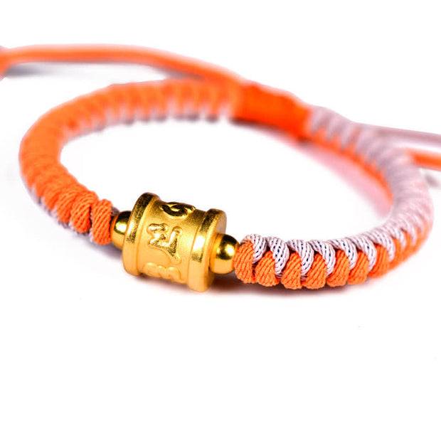 Buddha Stones 999 Sterling Silver Om Mani Padme Hum Protection Luck String Bracelet Bracelet BS Orange(Bracelet Size 15-23cm)
