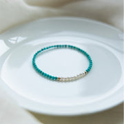 Buddha Stones 925 Sterling Silver Natural Turquoise Pearl Beaded Bracelet Bracelet BS 6