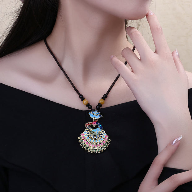 Buddha Stones Colourful Peacock Amber Turquoise Agate Fortune Necklace Pendant Necklaces & Pendants BS 5