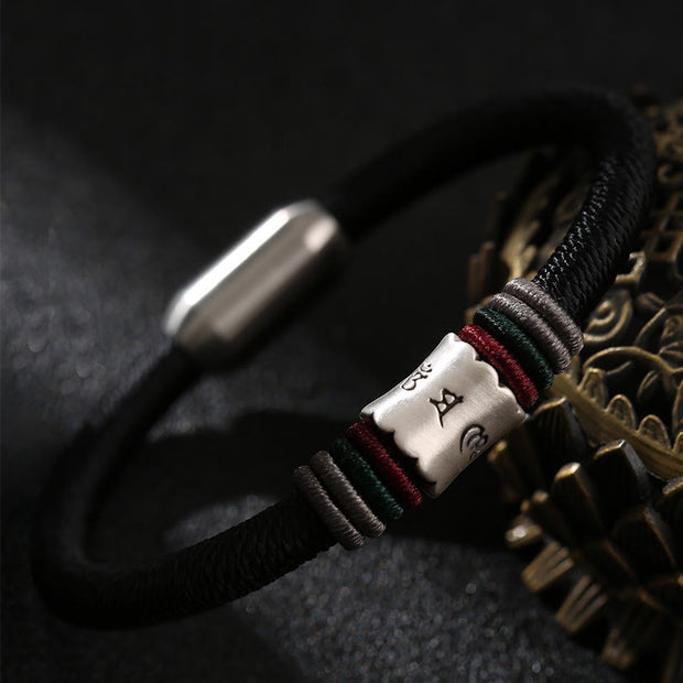 Buddha Stones 999 Sterling Silver Om Mani Padme Hum Peace Magnetic Buckle Bracelet Bracelet BS 2