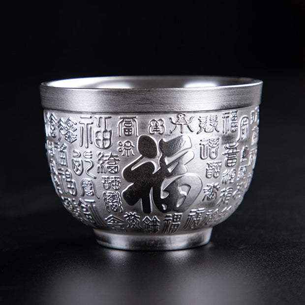 Buddha Stones Fu Character Dragon Phoenix Horse Koi Fish Silver Gilding Ceramic Teacup Kung Fu Tea Cup