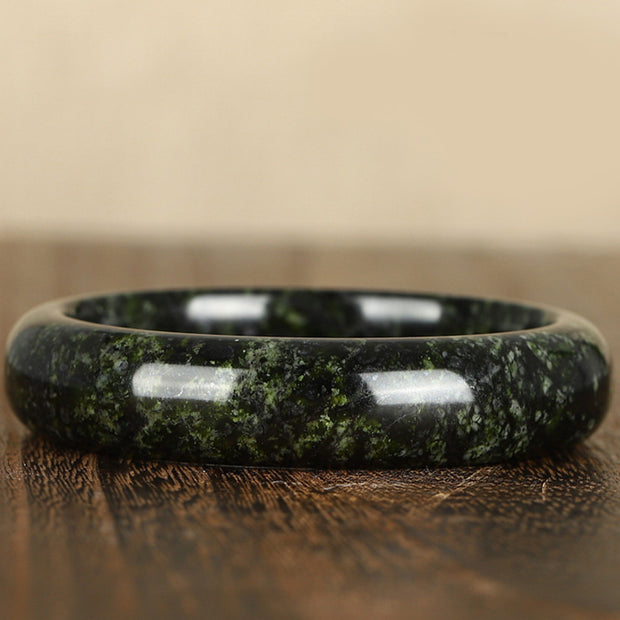 Buddha Stones Tibetan Nanyang Black-Green Jade Protection Calm Bracelet Bangle
