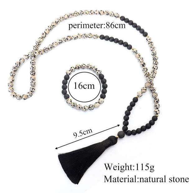108 Mala Beads Zebra Jasper Frosted Stone Protection Tassel Bracelet (Extra 30% Off | USE CODE: FS30) Mala Bracelet BS 10