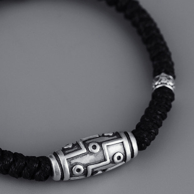 Buddha Stones 999 Sterling Silver Nine-Eye Dzi Bead Pattern Blessing Rope Bracelet Bracelet BS 4