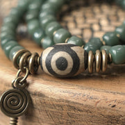 Buddha Stones Cyan Bodhi Seed Dzi Bead Wisdom Peace Triple Wrap Bracelet Mala Bracelet BS 3