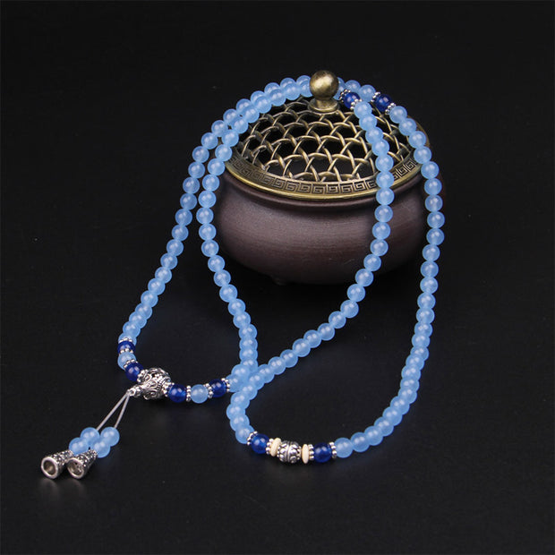 Buddha Stones 108 Beads Blue Crystal Healing Bracelet Mala Mala Bracelet BS 2