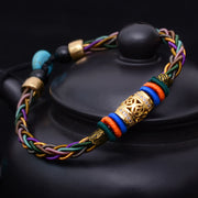 Buddha Stones Tibetan Handmade Eight Thread Knot Copper Coin Luck Weave String Bracelet Bracelet BS Copper Coin(Wrist Circumference 14-20cm)