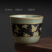 Buddha Stones Butterfly Flower Lotus Koi Fish Plum Blossom Ceramic Teacup Kung Fu Tea Cup 100ml Cup BS Butterfly Flower 6.5cm*4.8cm*100ml