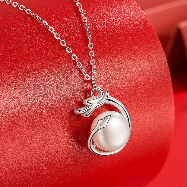 Buddha Stones 925 Sterling Silver Year Of The Dragon Pearl Success Necklace Pendant Necklaces & Pendants BS Silver Dragon