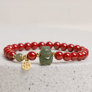 Buddha Stones 925 Sterling Silver Year of the Dragon Natural Cinnabar Hetian Jade Dragon Fu Character Ruyi As One Wishes Charm Blessing Bracelet Bracelet BS 1