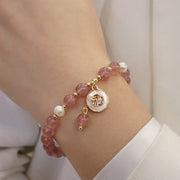Buddha Stones Strawberry Quartz Pearl Elk Smiley Face Fishtail Fu Character Charm Healing Bracelet