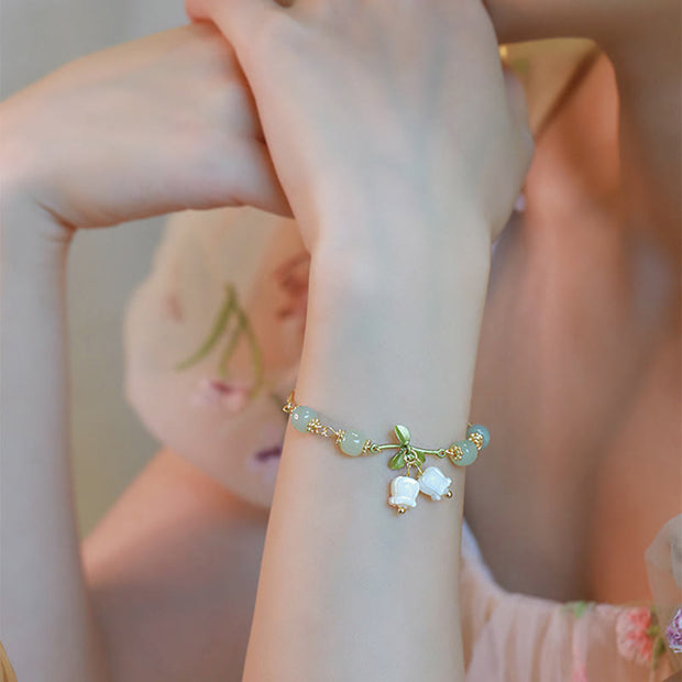 Buddha Stones Green Jade Bead Lily of the Valley Prosperity Chain Bracelet Bracelet BS 2
