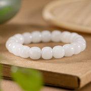 Buddha Stones Hetian White Jade Happiness Blessing Bracelet Bracelet BS 3