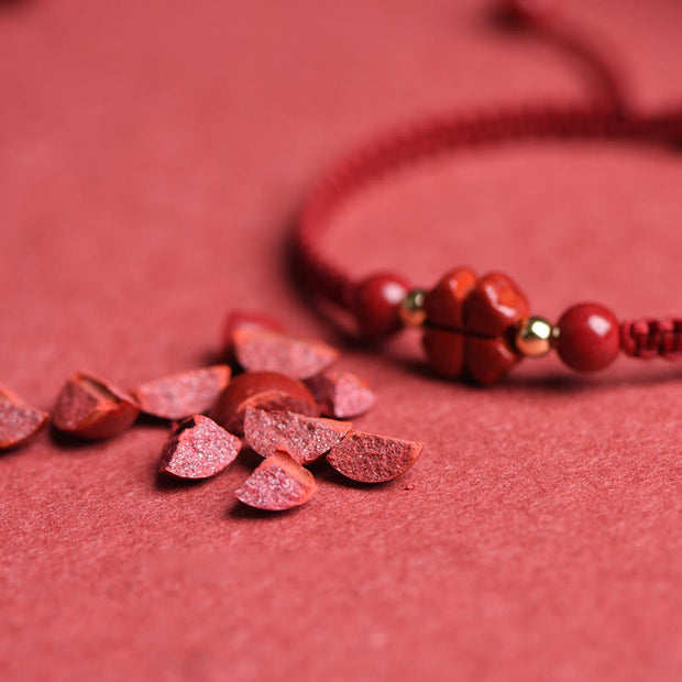 Buddha Stones Four Leaf Clover Five-petal Flower Cinnabar Blessing Red String Bracelet Bracelet BS 4