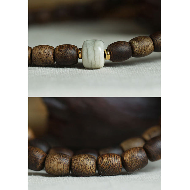 Buddha Stones 999 Gold Rare Tarakan Agarwood Tibetan Old Spirit Bone Balance Strength Double Wrap Bracelet