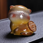 Buddha Stones Color Changing Cute Mini Cat Resin Tea Pet Wealth Home Figurine Decoration Decorations BS 8