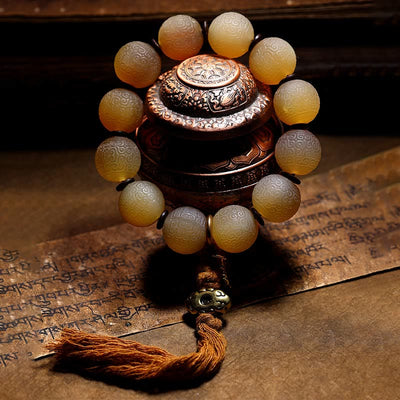 Buddha Stones Handmade Tibet Sheep Horn Fret Pattern Beads Zakiram Goddess of Wealth Charm Luck Bracelet