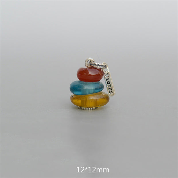 Buddha Stones Zen Cairn Labradorite Various Crystals Calm Pendant Necklace Necklaces & Pendants BS Red Agate&Aqua Blue&Amber Glass Bead Pendant 12*12mm