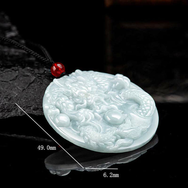 Buddha Stones Chinese Zodiac Dragon Jade Success Amulet String Necklace Necklaces & Pendants BS 8