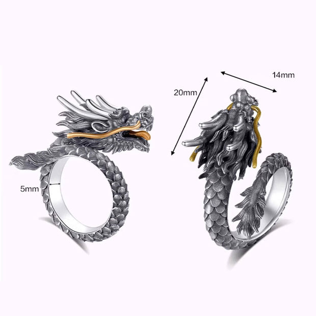 Buddha Stones 925 Sterling Silver Vintage Dragon Design Protection Strength Adjustable Ring Ring BS 12