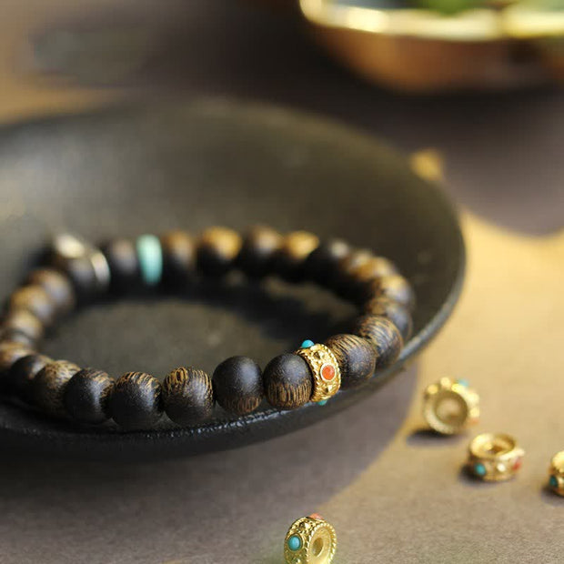 Buddha Stones Vietnam Qinan Agarwood Turquoise Balance Strength Bracelet Bracelet BS 10
