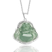 Buddha Stones 925 Sterling Silver Laughing Buddha Natural Jade Luck Prosperity Necklace Chain Pendant Necklaces & Pendants BS 1
