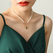 Buddha Stones Pearl Zircon Wealth Charm Necklace Pendant Necklaces & Pendants BS Light Green