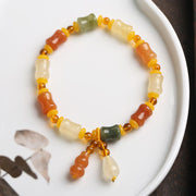 Buddha Stones Natural Golden Silk Jade Gourd Wealth Charm Bracelet Bracelet BS 6