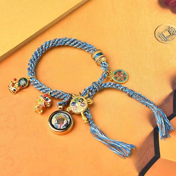 Buddha Stones Tibetan Zakiram Goddess of Wealth Thangka Luck Prayer Wheel Braid String Bracelet Bracelet BS 1