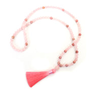 Buddha Stones 108 Mala Beads Pink Crystal Love Tassel Bracelet Mala Bracelet BS Necklace