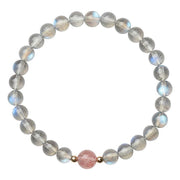 Buddha Stones Moonstone Pink Crystal Cinnabar Healing Positive Bracelet Bracelet BS 12