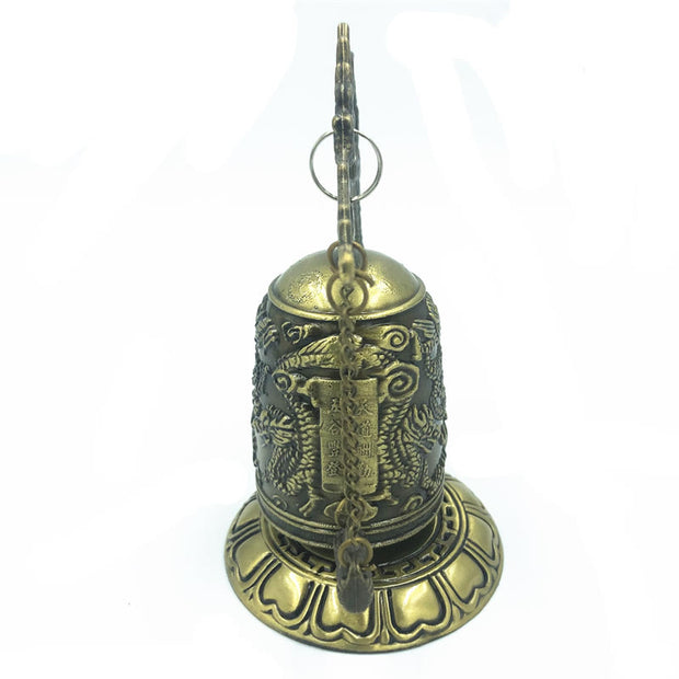 Buddha Stones Feng Shui Antique Bronze Dragon Bell Wealth Success Luck Decoration