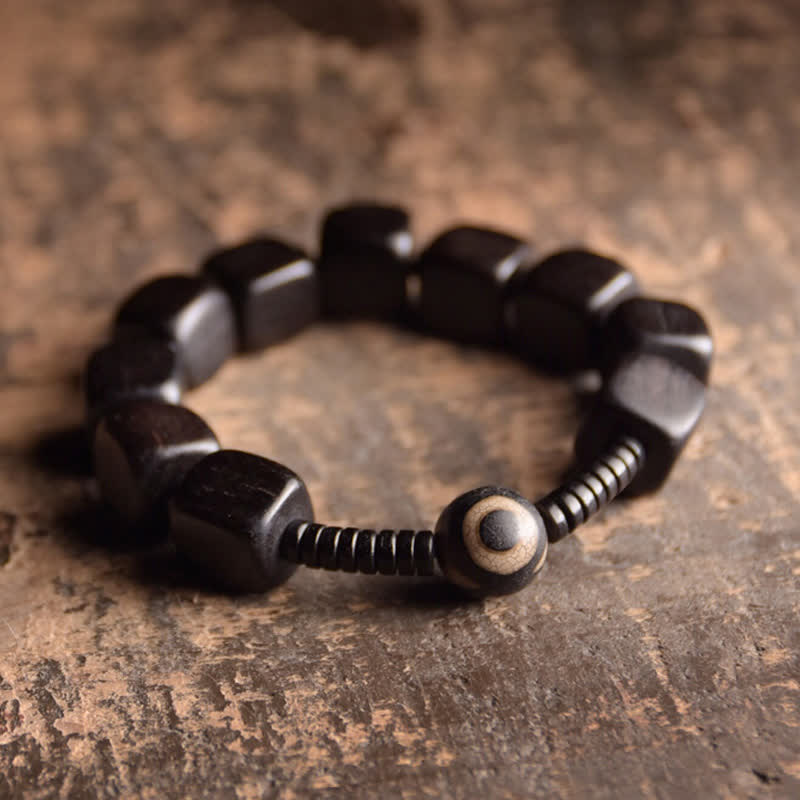 Tibetan Ebony Wood Dzi Bead Strength Bracelet 15cm 16cm Buddhastoneshop