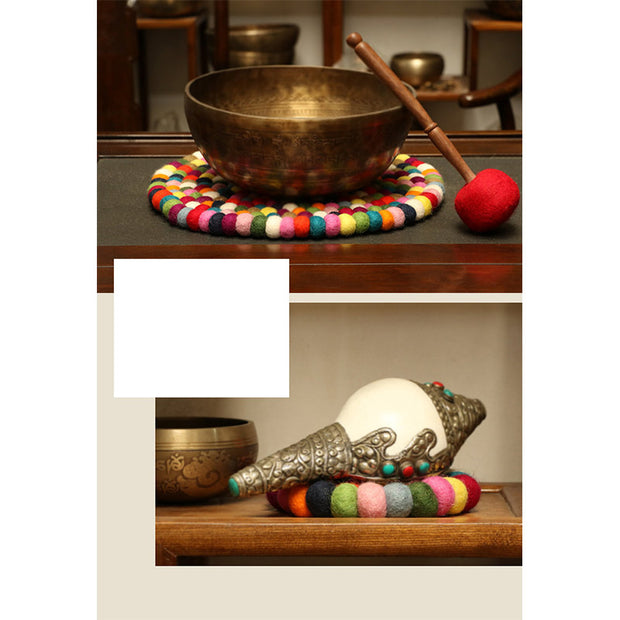 Buddha Stones Tibetan Singing Bowl Handcraft Felted Wool Cushion Decoration